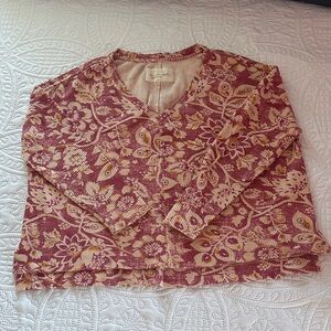 Anthropologie Waffle-Knit Top in Light Pink and Cream